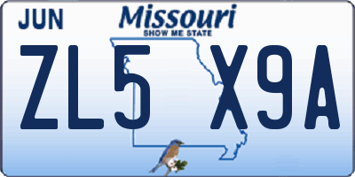 MO license plate ZL5X9A