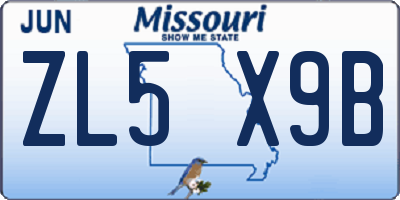MO license plate ZL5X9B