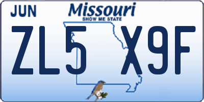 MO license plate ZL5X9F