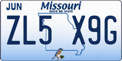 MO license plate ZL5X9G
