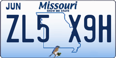MO license plate ZL5X9H