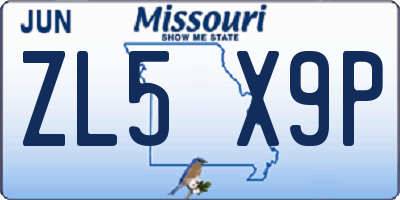 MO license plate ZL5X9P