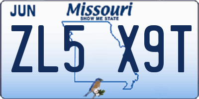 MO license plate ZL5X9T
