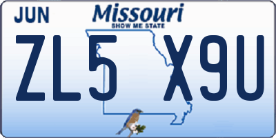 MO license plate ZL5X9U