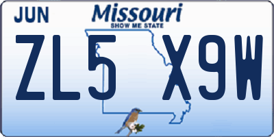 MO license plate ZL5X9W
