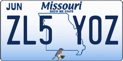 MO license plate ZL5Y0Z