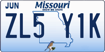 MO license plate ZL5Y1K