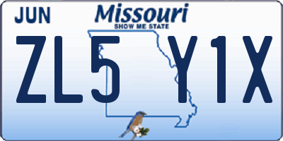 MO license plate ZL5Y1X