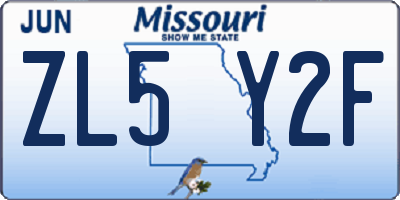 MO license plate ZL5Y2F