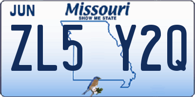 MO license plate ZL5Y2Q