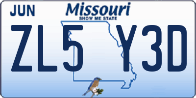 MO license plate ZL5Y3D