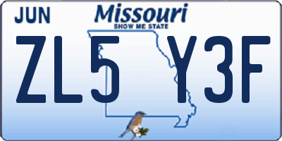 MO license plate ZL5Y3F
