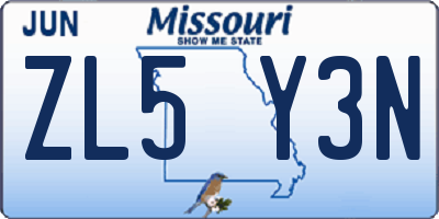 MO license plate ZL5Y3N