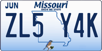 MO license plate ZL5Y4K