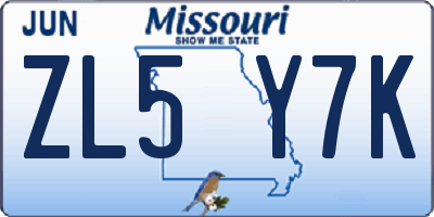 MO license plate ZL5Y7K