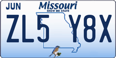 MO license plate ZL5Y8X