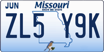MO license plate ZL5Y9K