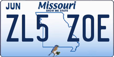 MO license plate ZL5Z0E