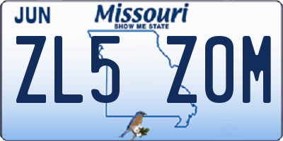 MO license plate ZL5Z0M