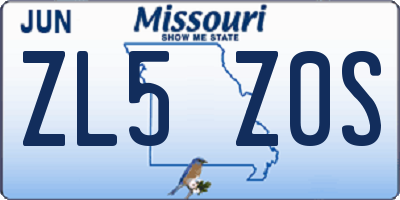 MO license plate ZL5Z0S