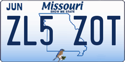 MO license plate ZL5Z0T
