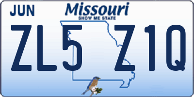 MO license plate ZL5Z1Q