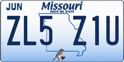 MO license plate ZL5Z1U
