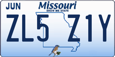 MO license plate ZL5Z1Y