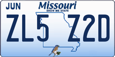 MO license plate ZL5Z2D