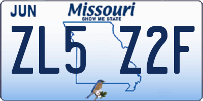 MO license plate ZL5Z2F