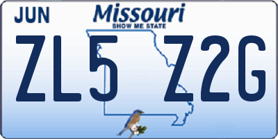 MO license plate ZL5Z2G