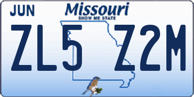 MO license plate ZL5Z2M