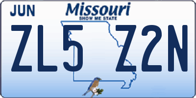 MO license plate ZL5Z2N