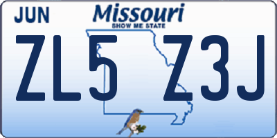 MO license plate ZL5Z3J