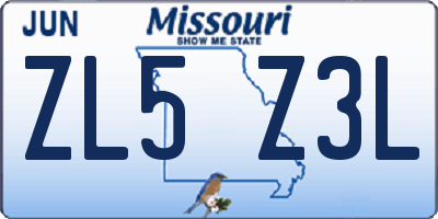 MO license plate ZL5Z3L