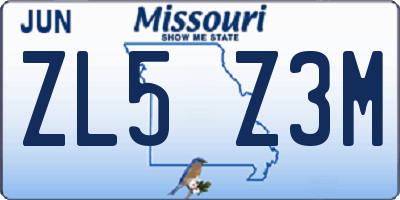 MO license plate ZL5Z3M
