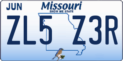 MO license plate ZL5Z3R