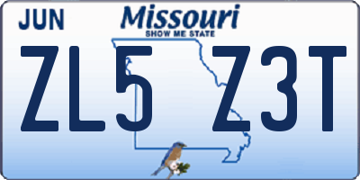 MO license plate ZL5Z3T