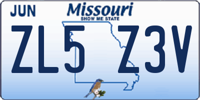 MO license plate ZL5Z3V