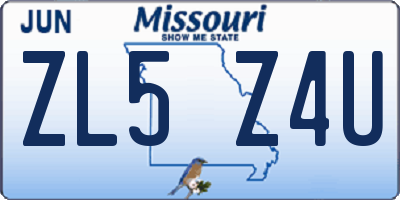 MO license plate ZL5Z4U