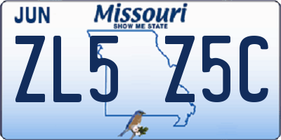 MO license plate ZL5Z5C