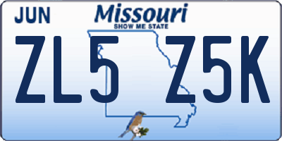 MO license plate ZL5Z5K