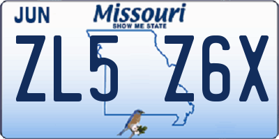 MO license plate ZL5Z6X