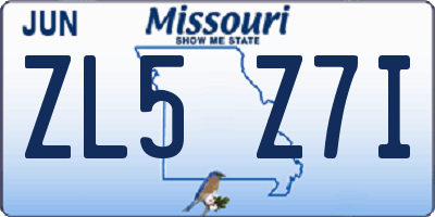 MO license plate ZL5Z7I