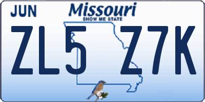 MO license plate ZL5Z7K