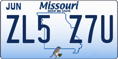 MO license plate ZL5Z7U