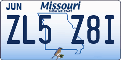MO license plate ZL5Z8I