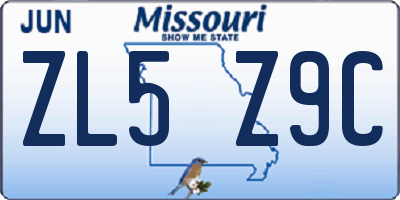 MO license plate ZL5Z9C