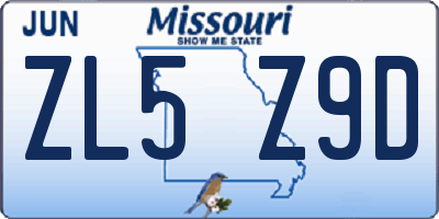 MO license plate ZL5Z9D