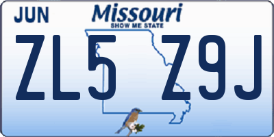 MO license plate ZL5Z9J